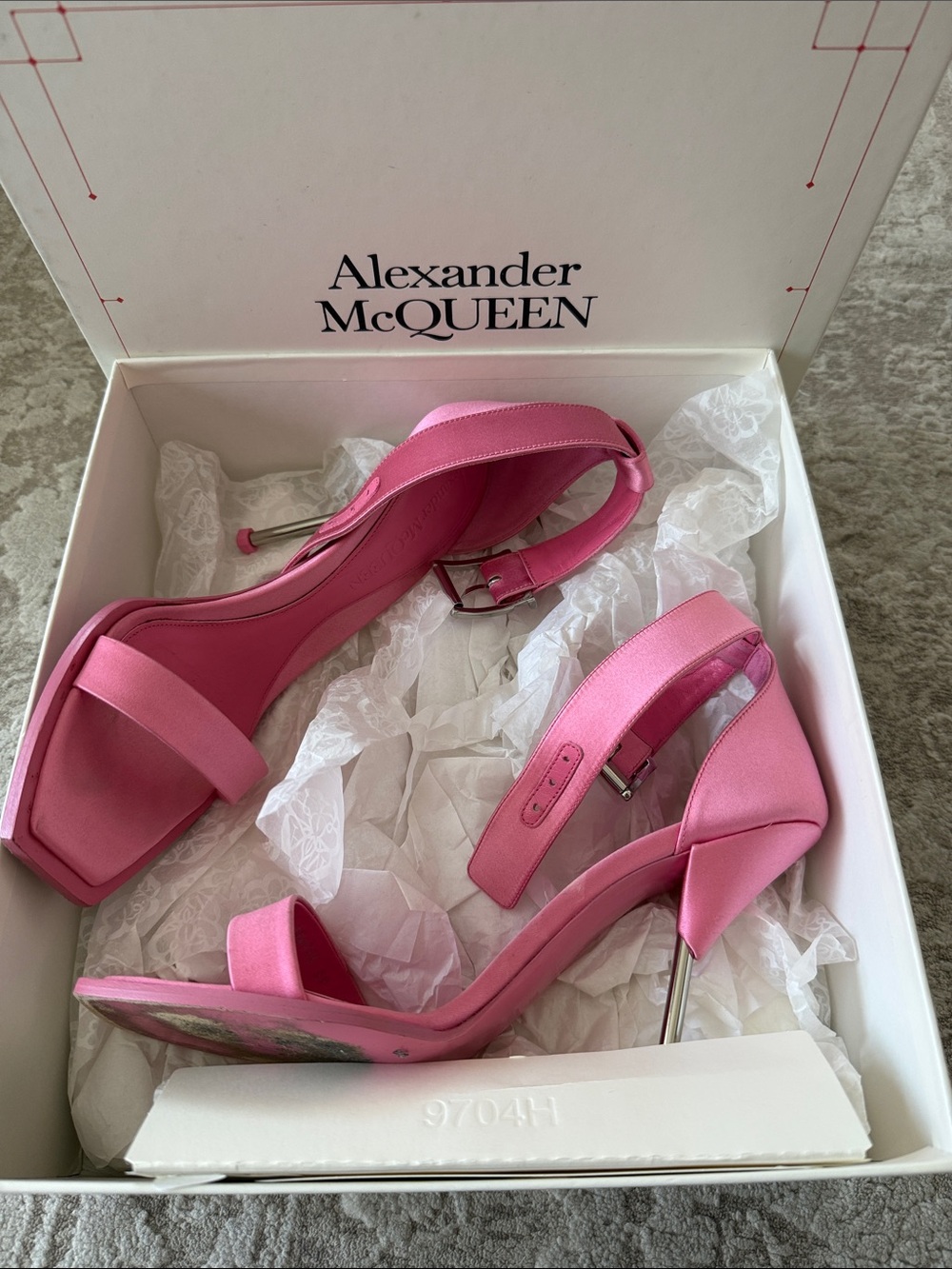 Alexander McQueen Pink Satin Open-Toe Stiletto Sandals Size 39